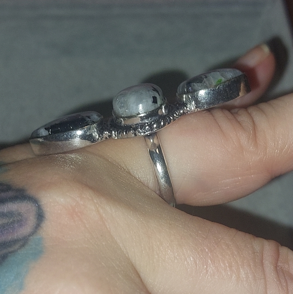 Triple Rainbow Moonstone Statement Ring Size 7 - Picture 6 of 9